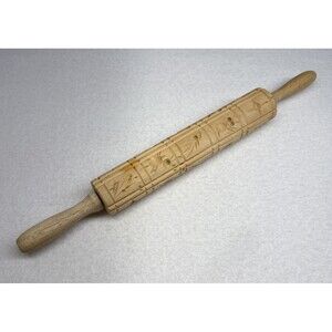 Embossed Rolling Pin Large Animal Bird Floral Cookie Folk Art Unbranded Wood